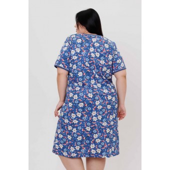 Халат  женский       из кулирки   на молнии  с коротким рукавом  синий