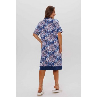 Халат  женский       из кулирки   на молнии  с коротким рукавом  синий