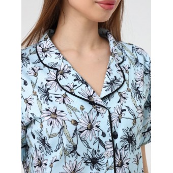 Халат  женский       из кулирки   на пуговицах  с коротким рукавом  голубой