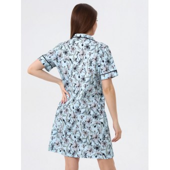 Халат  женский       из кулирки   на пуговицах  с коротким рукавом  голубой