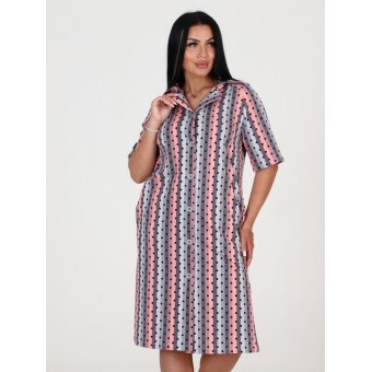 Халат  женский       из кулирки   на пуговицах  с рукавом 1/2  розовый