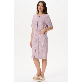 Халат  женский       трикотажный   на пуговицах  с коротким рукавом  розовый