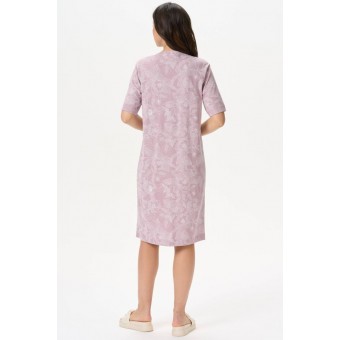 Халат  женский       трикотажный   на пуговицах  с коротким рукавом  розовый