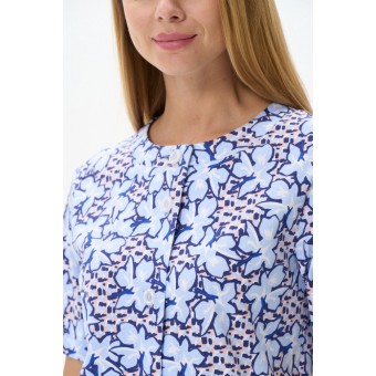 Халат  женский       трикотажный   на пуговицах  с коротким рукавом  синий