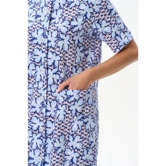 Халат  женский       трикотажный   на пуговицах  с коротким рукавом  синий