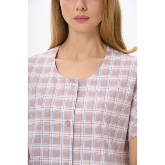 Халат  женский       трикотажный   на пуговицах  с коротким рукавом  розовый