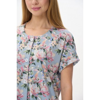 Халат  женский       трикотажный   на пуговицах  с коротким рукавом  голубой