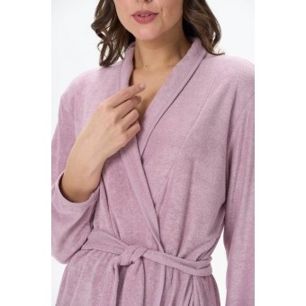 Халат  женский       трикотажный   с запахом  с длинным рукавом  розовый