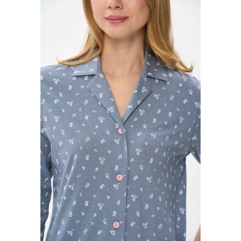 Халат  женский       трикотажный   на пуговицах  с рукавом 3/4  синий