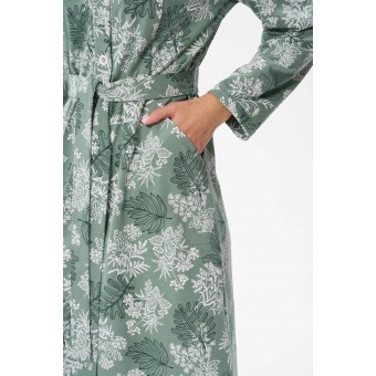 Халат  женский       трикотажный   с запахом  с длинным рукавом  зеленый