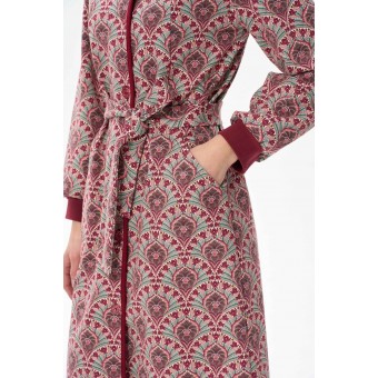 Халат  женский       трикотажный   с запахом  с длинным рукавом  бордовый