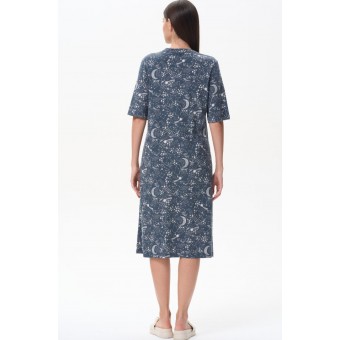 Халат  женский       трикотажный   на пуговицах  с рукавом 1/2  синий     