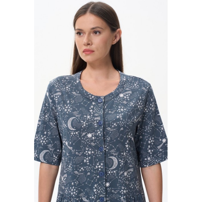 Халат женский трикотажный на пуговицах с рукавом 1/2 синий