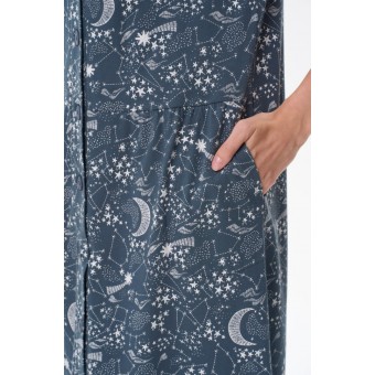 Халат  женский       трикотажный   на пуговицах  с рукавом 1/2  синий     