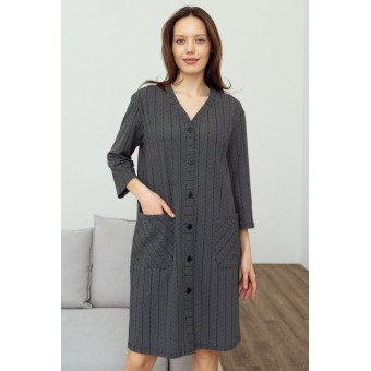 Халат  женский       трикотажный   на пуговицах  с рукавом 3/4  черный