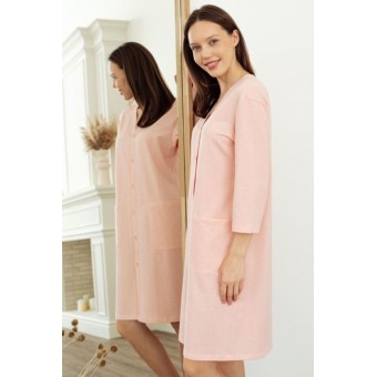 Халат  женский       трикотажный   на пуговицах  с рукавом 3/4  розовый
