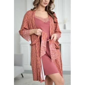 Халат  женский       трикотажный   с запахом  с рукавом 3/4  бордовый