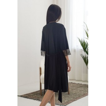 Халат  женский       трикотажный   с запахом  с рукавом 3/4  черный