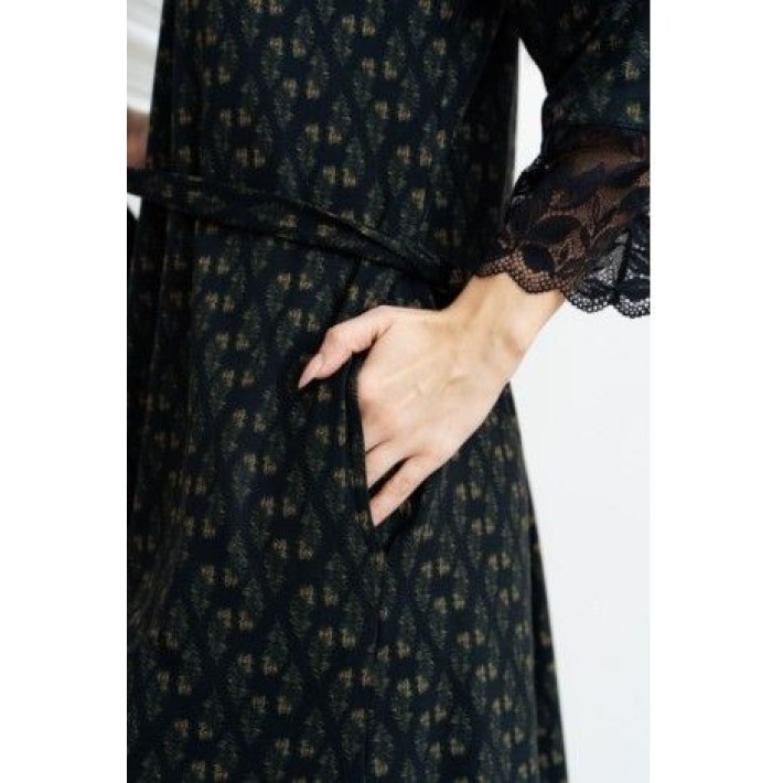 Халат женский модал с запахом с рукавом 3/4 черный