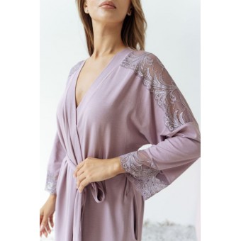 Халат  женский       модал   с запахом  с рукавом 3/4  фиолетовый