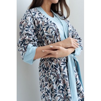 Халат  женский       трикотажный   с запахом  с длинным рукавом  коричневый