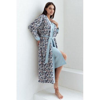 Халат  женский       трикотажный   с запахом  с длинным рукавом  коричневый