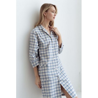 Халат  женский       трикотажный   на пуговицах  с длинным рукавом  голубой