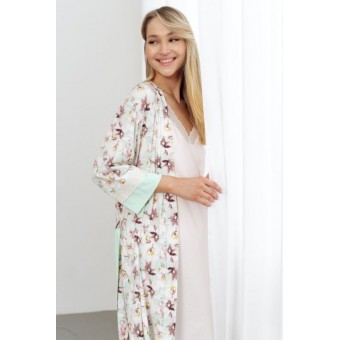 Халат  женский       трикотажный   с запахом  с рукавом 3/4  розовый