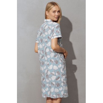 Халат  женский       трикотажный   на пуговицах  с коротким рукавом  голубой