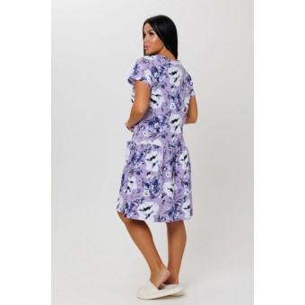 Халат  женский       из кулирки     с коротким рукавом  фиолетовый