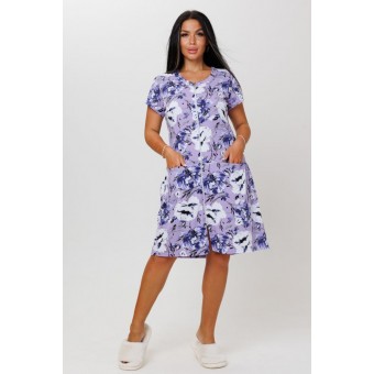 Халат  женский       из кулирки     с коротким рукавом  фиолетовый