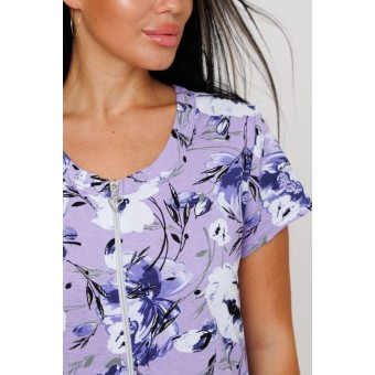 Халат  женский       из кулирки     с коротким рукавом  фиолетовый