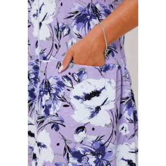 Халат  женский       из кулирки     с коротким рукавом  фиолетовый