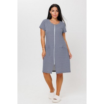 Халат  женский       из кулирки     с коротким рукавом  синий