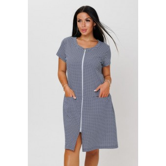 Халат  женский       из кулирки     с коротким рукавом  синий