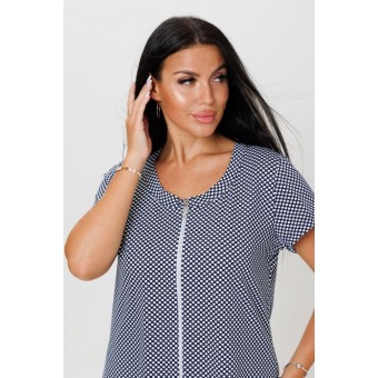 Халат  женский       из кулирки     с коротким рукавом  синий