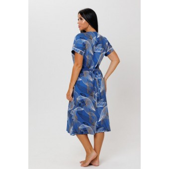 Халат  женский       из кулирки   на молнии  с коротким рукавом  синий