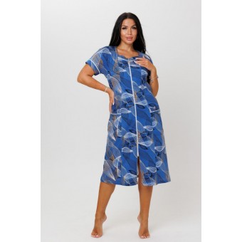 Халат  женский       из кулирки   на молнии  с коротким рукавом  синий