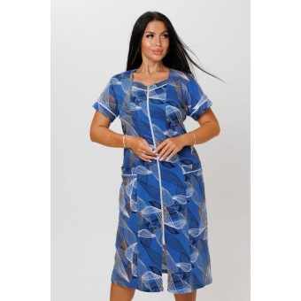 Халат  женский       из кулирки   на молнии  с коротким рукавом  синий