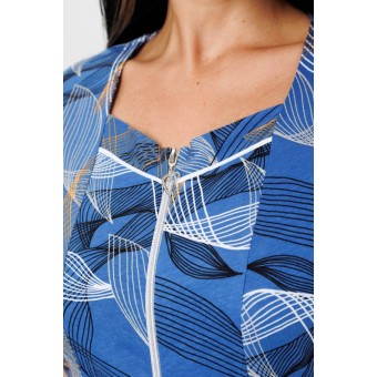 Халат  женский       из кулирки   на молнии  с коротким рукавом  синий