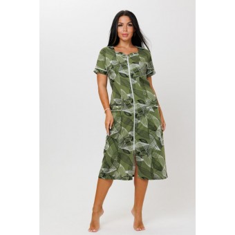 Халат  женский       из кулирки   на молнии  с коротким рукавом  зеленый