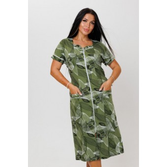 Халат  женский       из кулирки   на молнии  с коротким рукавом  зеленый