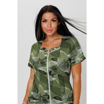 Халат  женский       из кулирки   на молнии  с коротким рукавом  зеленый