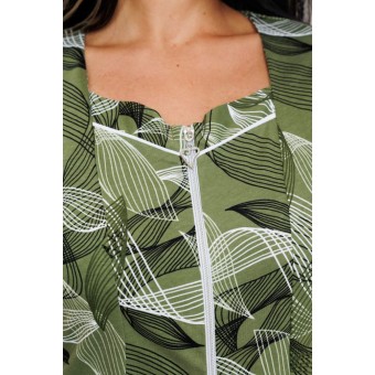 Халат  женский       из кулирки   на молнии  с коротким рукавом  зеленый