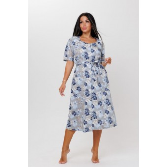 Халат  женский       из кулирки     с коротким рукавом  синий