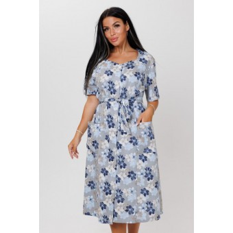 Халат  женский       из кулирки     с коротким рукавом  синий