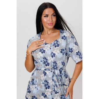 Халат  женский       из кулирки     с коротким рукавом  синий