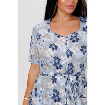 Халат  женский       из кулирки     с коротким рукавом  синий