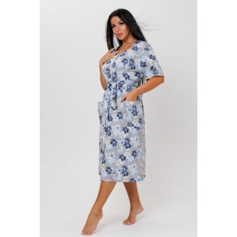 Халат  женский       из кулирки     с коротким рукавом  синий