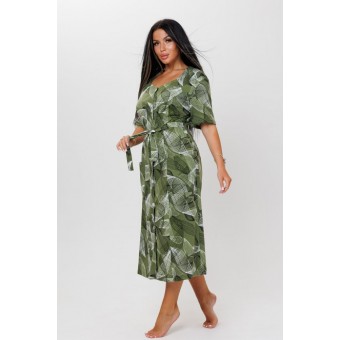 Халат  женский       из кулирки     с коротким рукавом  зеленый